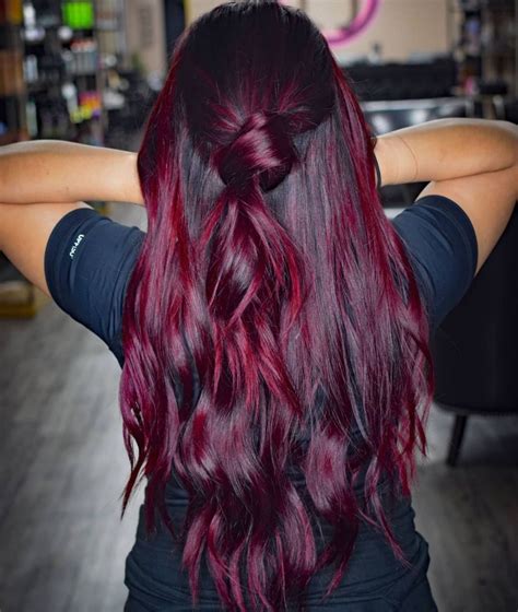 black hair bright red balayage|burgundy balayage on black hair.